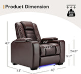 Power Home Theater Seating Set of 3, Brown Faux Leather Electric Recliner Chair with Powered Headrest, Dual Motors Movie Reclining Chairs with LED Lights,USB Port,Cup Holders, Hidden Arm Storage A120-B0D8C2SSLG