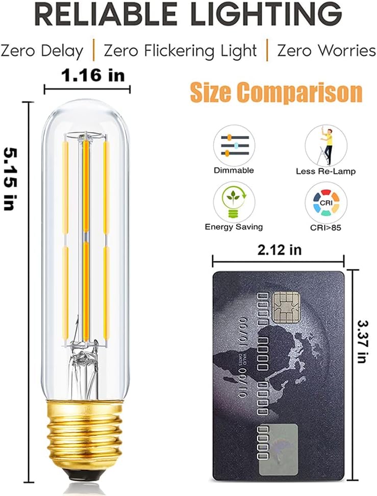 T10 Led Bulb,Dimmable 6W Led Tubular Bulbs, Soft White 3000K, 60 Watt Incandescent Bulb Equivalent, 3000K Soft White