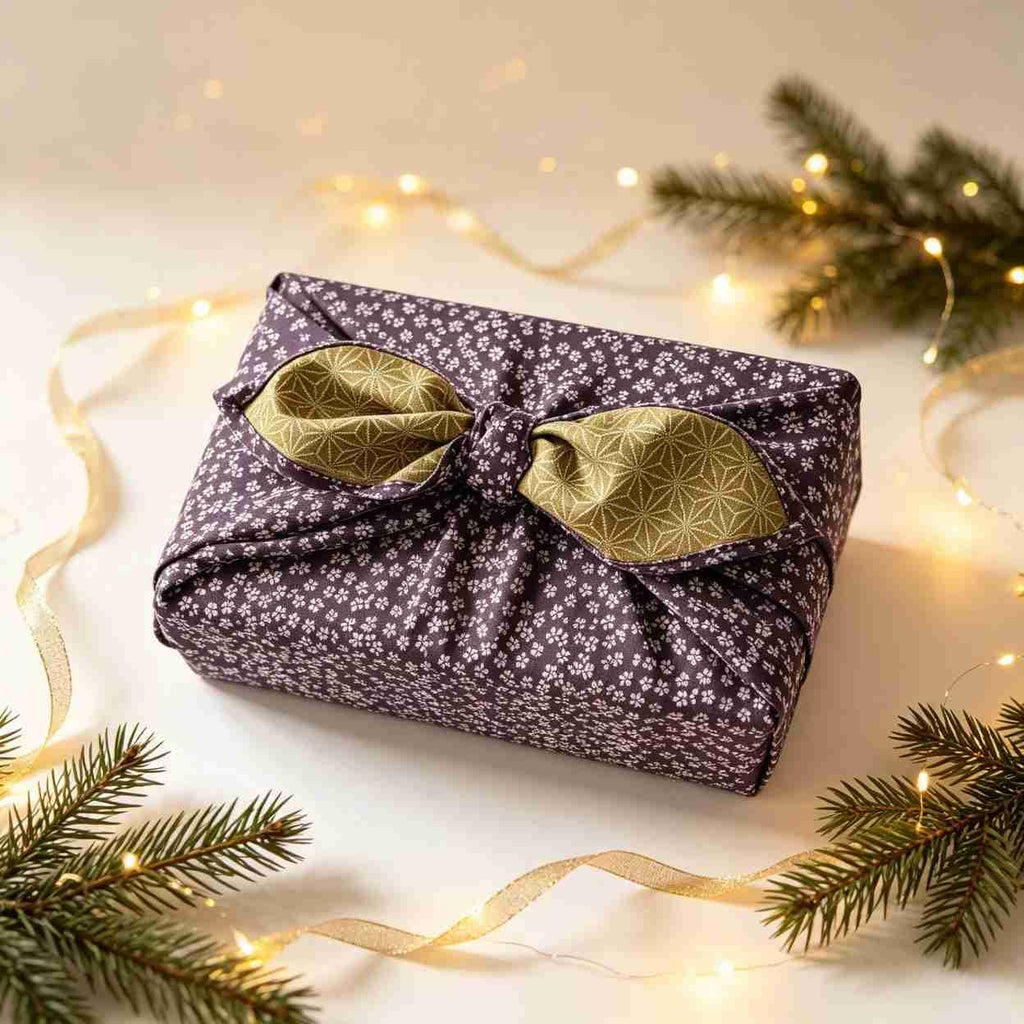Furoshiki Japanese Reversible Wrapping Cloth Eco Gift Wrap Sakura Asanoha (Purple/Green, 35.4 x 35.4 inches)