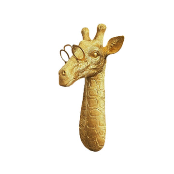 Decorative Gold Giraffe Head Wall Mount with Glasses, Resin Material, 11.42 x 5.71 x 4.33 Inches, Modern Safari Wall