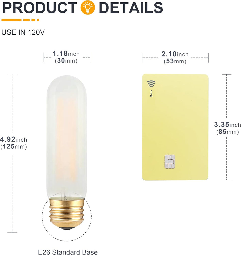 Frosted T10 LED Bulb- Dimmable E26 LED Chandelier Light Bulbs 25W Equivalent- 2700K Soft Warm- 2W Vintage Tubular