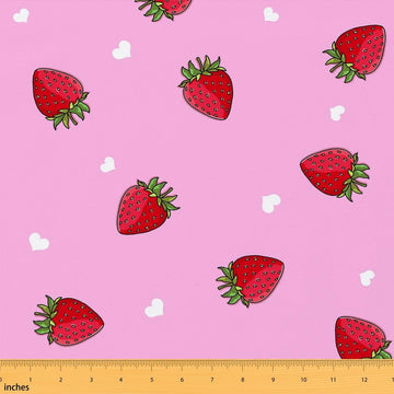 Kawaii Red Strawberry Fabric By the Yard, 2 Yards