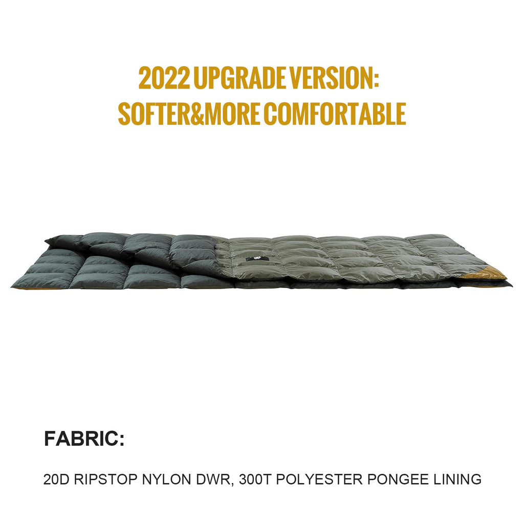 Down Camping Blanket 2 Person -Warm, Lightweight, Packable, Puffy Outdoor Travelling Blanket for Cold Weather