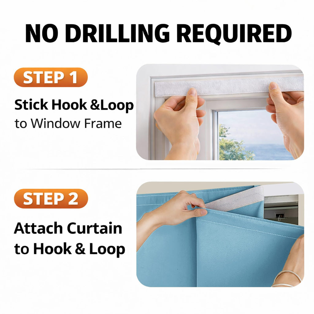 Magic Tape Stick on Curtains Blackout Curtains no Drillng Self Adhesive Curtain no Rod Small Window (Sky Blue, 59" W