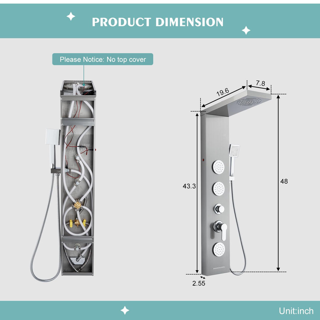 LED Shower Panel - Full Body Shower Tower Brushed