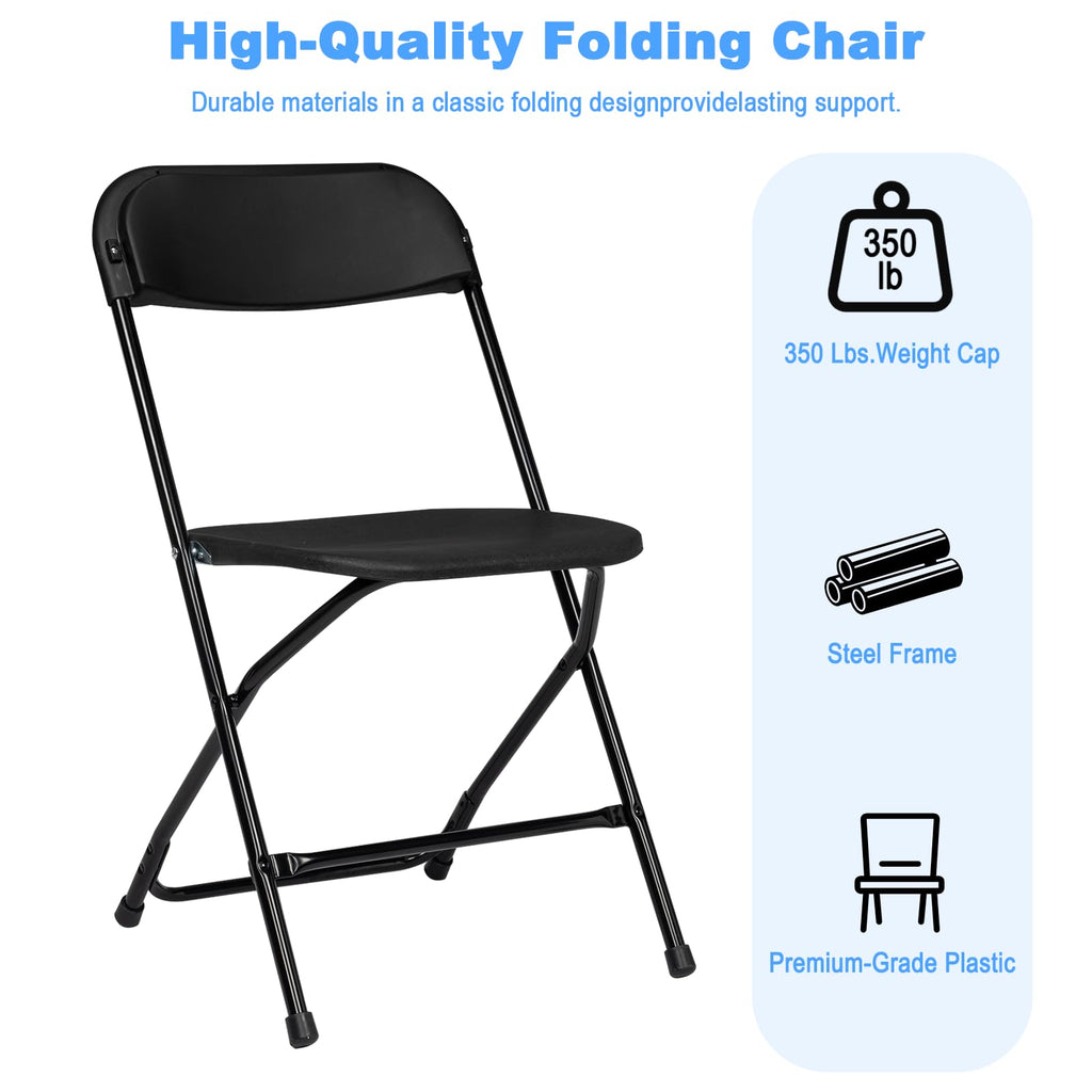 100 Pack Black Folding Chairs, Plastic Folding Chair for Outside, Indoor Outdoor Portable Commercial Seat with Steel