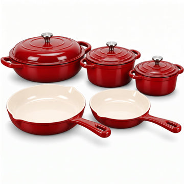 5-Piece Red Enameled Cast Iron Cookware Set
