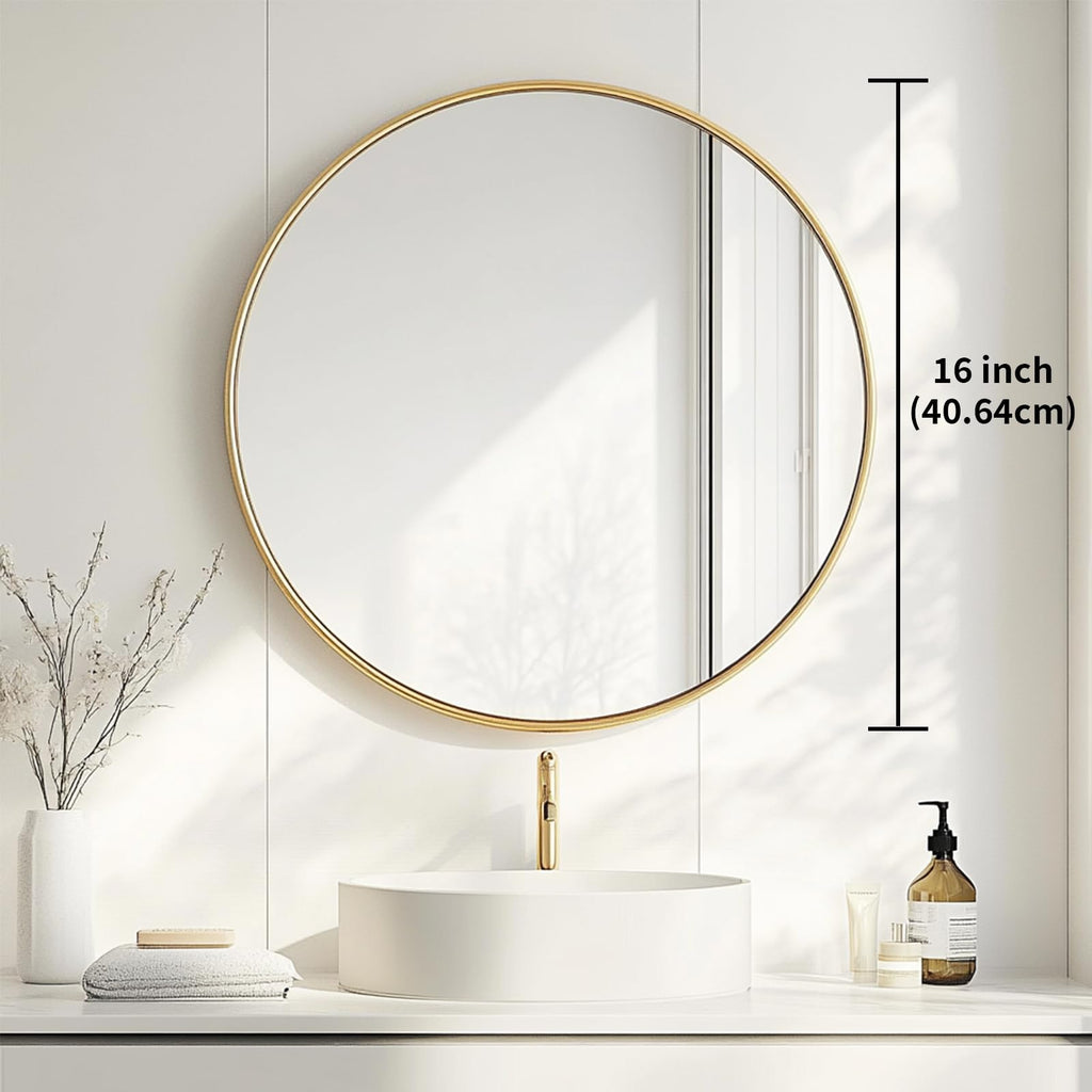Small Round Mirror, 16 inch Gold Circle Mirror, Gold Metal Frame
