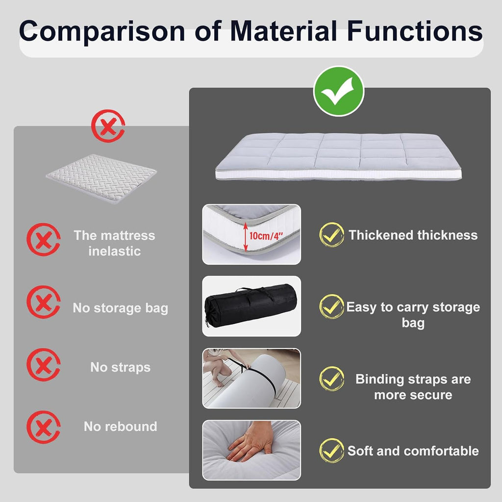 Japanese Floor Mattress, Roll-Up Futon with Storage Bag
