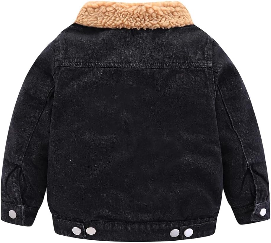 Little Boys Denim Jacket Fleece Lined Cute Sherpa Collar Snap Button