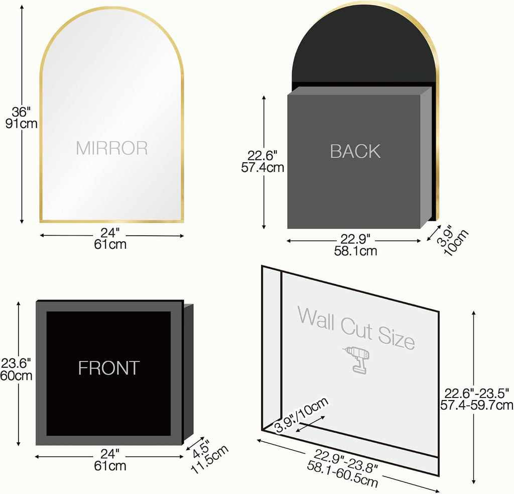 Arched Medicine Cabinet Mirror No Assembly Needed Bathroom Mirror with Storage Recessed or Surface Mount Options