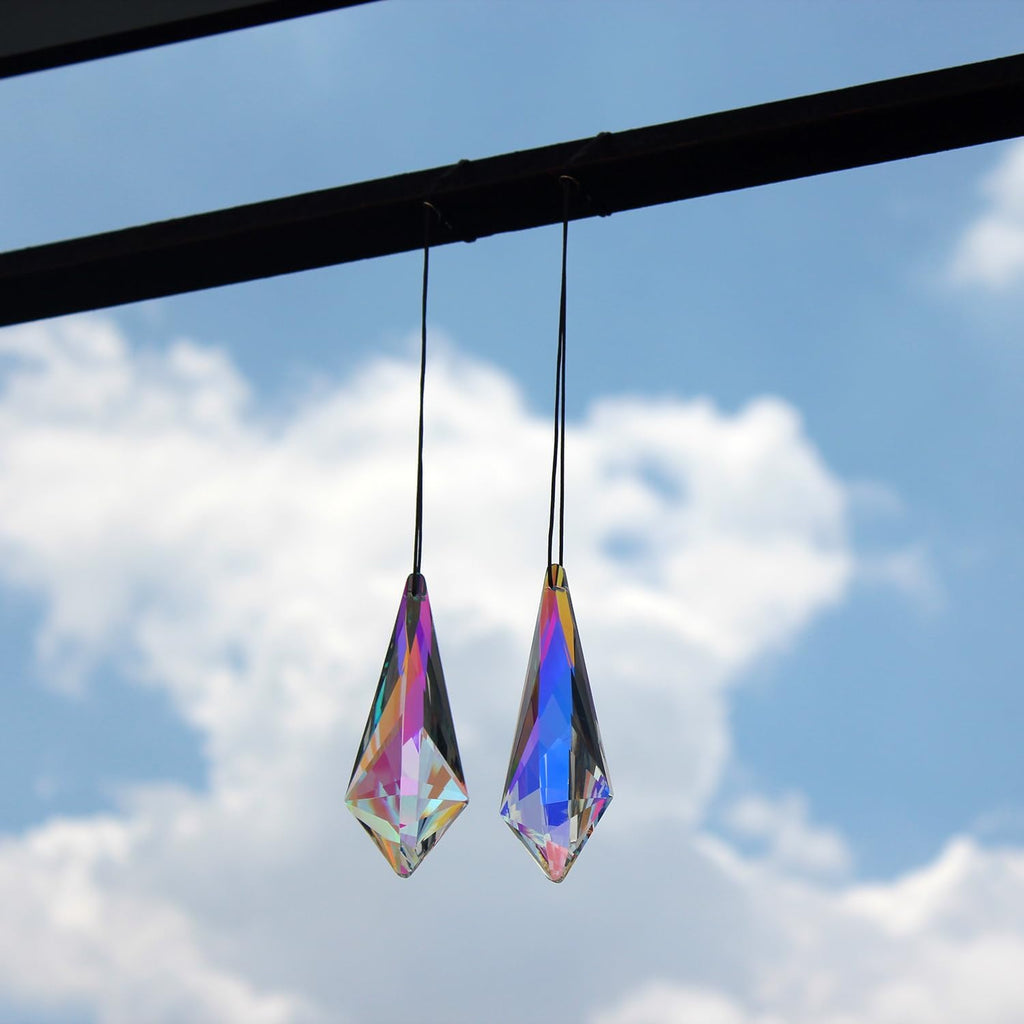2PCS Cone Crystal Suncatcher Prisms for Windows (Lanky Cone) - AB Color, Transparent, K9 Glass, Rainbow Maker