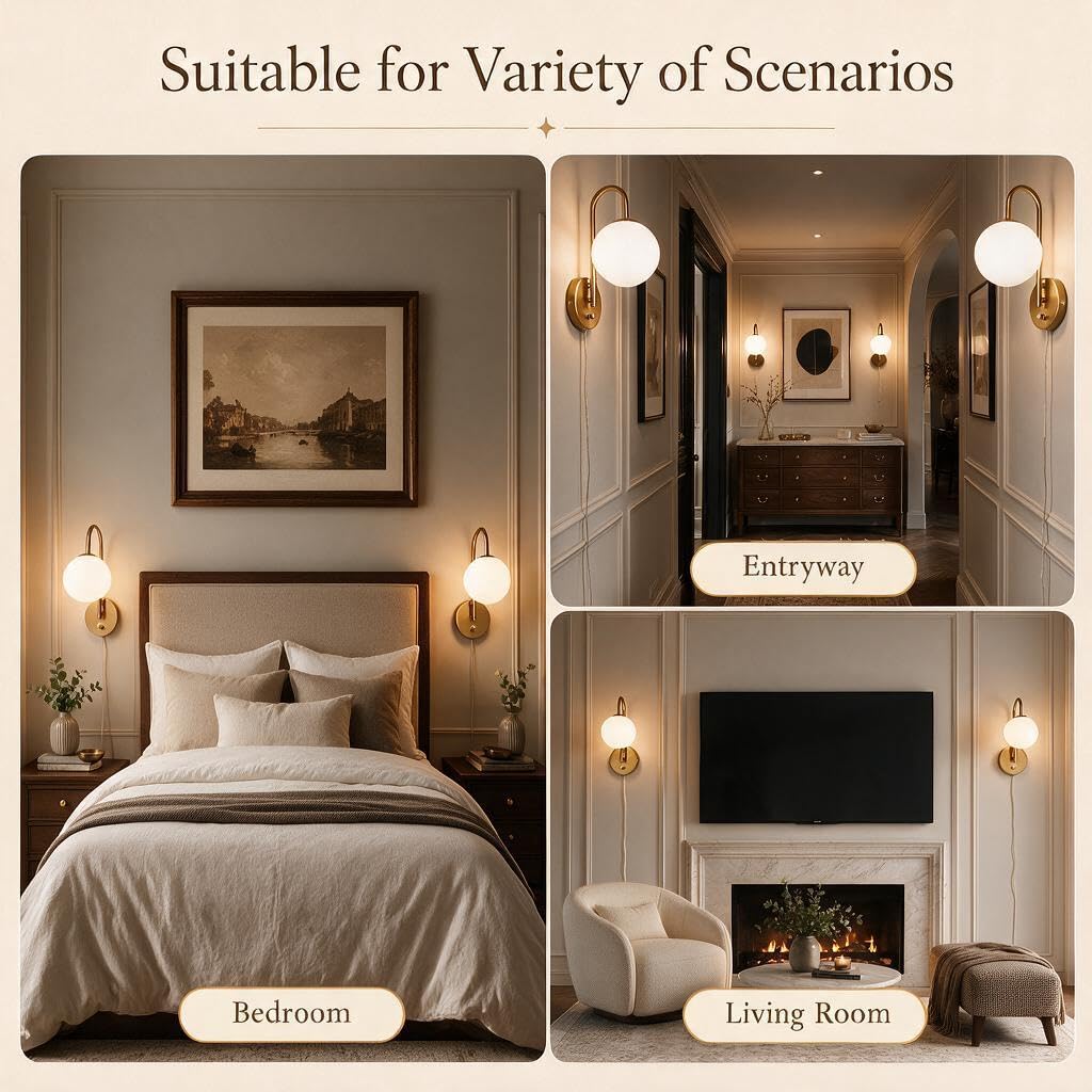 Dimmable E12 Wall Sconces Set of 2,Plug in Wall Sconces with 6.56ft Power Cord, Plug in Wall Sconce,Wall Lights