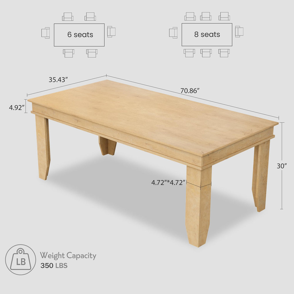 Farmhouse Dining Table for 6-8 People, 71" Long Kitchen Tables