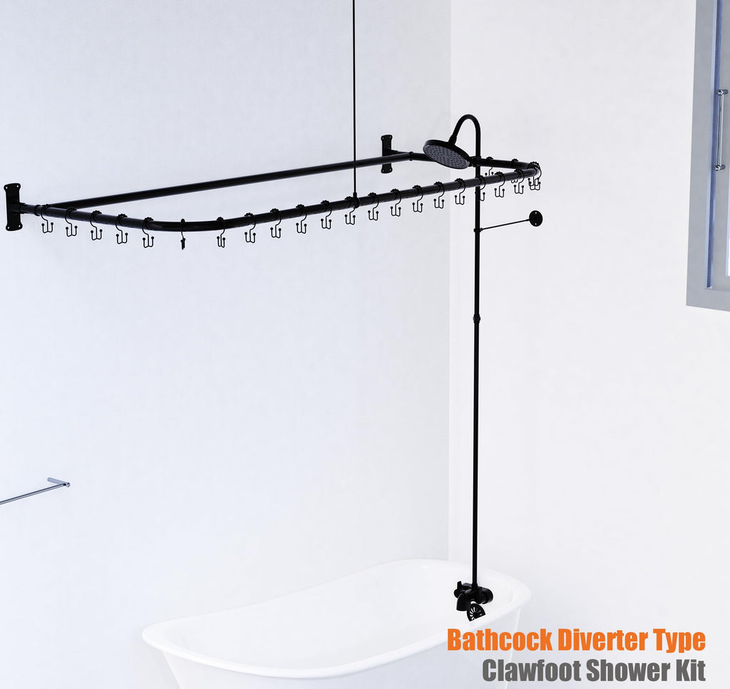 Clawfoot Tub Shower Kit With D-Style Shower Rod,Matte Black