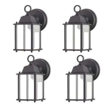 4 Packs Black LED Outdoor Wall Lantern, Black Exterior Waterproof Wall Sconce, Aluminum Housing Plus Glass, Wet