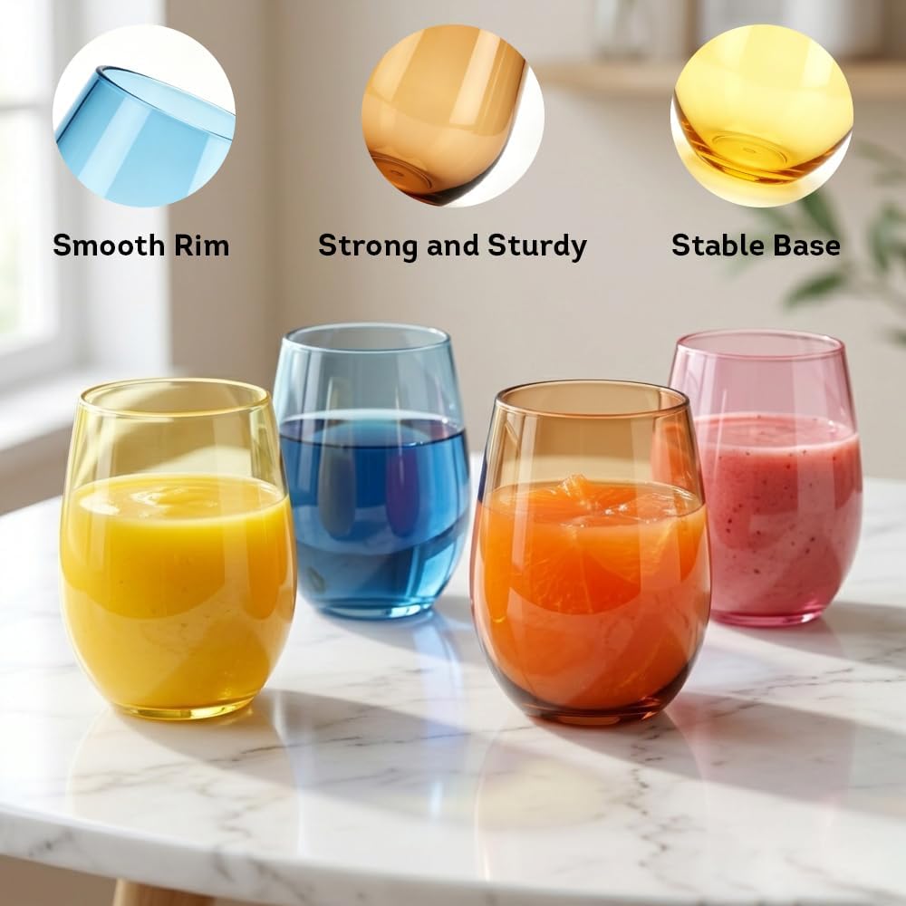 Set of 8 Shatter-Resistant Acrylic Stemless Wine Glasses - 14 oz for Poolside, Parties, Patio & Outdoor Indoor Use