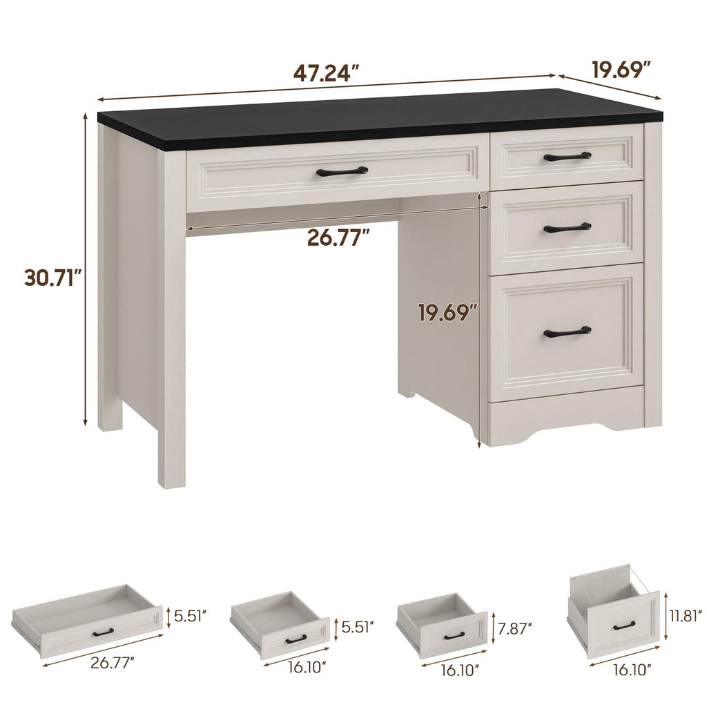 Farmhouse Executive Desk with Storage and Ample File Drawer, Rustic Large Home Writing Desk, Black