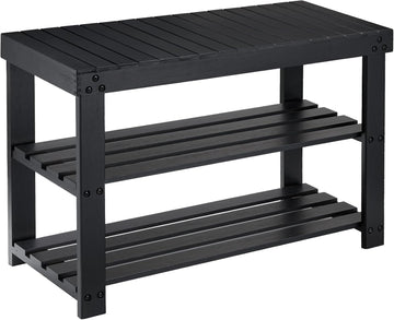 3 Tier Bamboo Shoe Rack Bench, Black