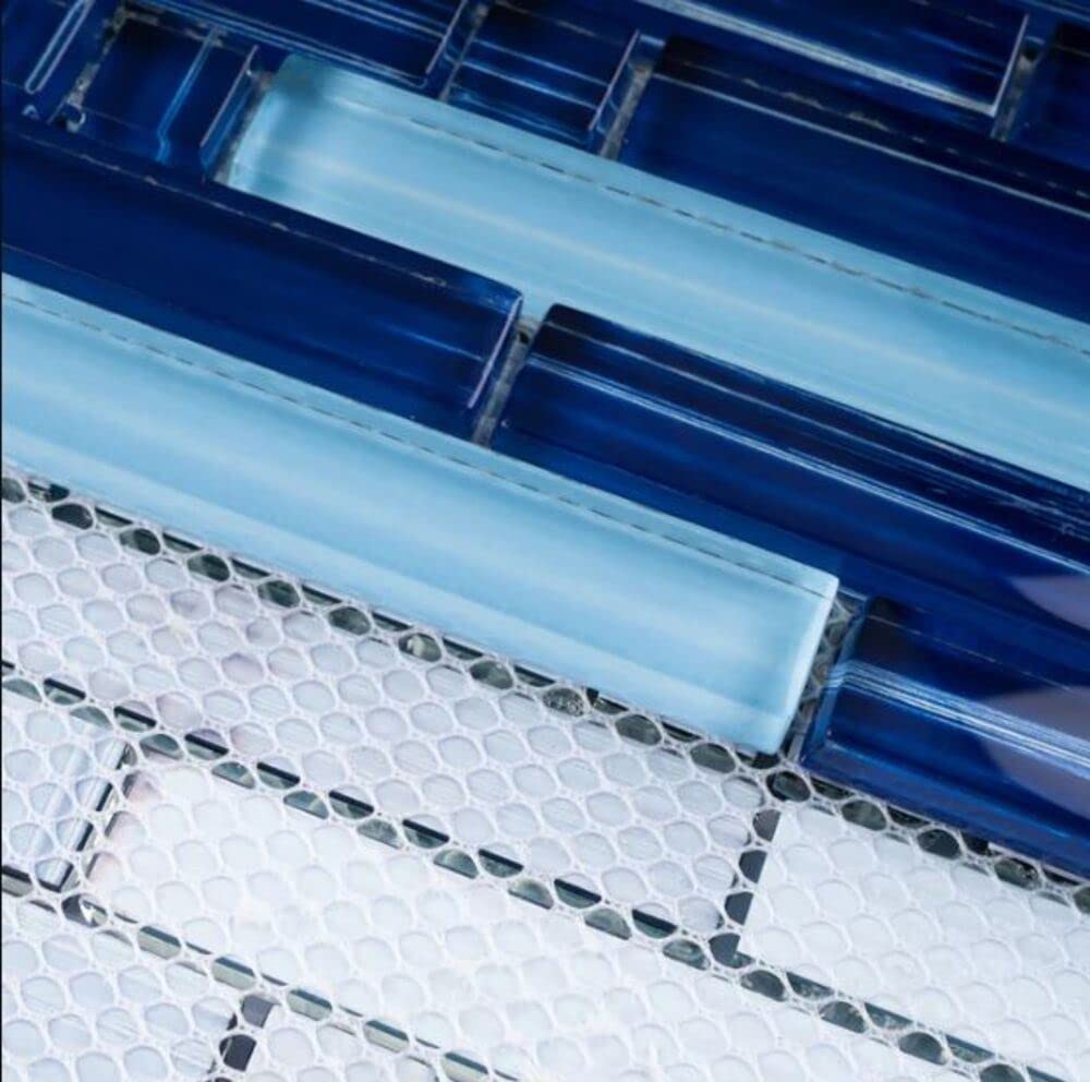 Cobalt Blue Mountain Glass Tile Backsplash, Shower Walls, Accent Borders, and Pool Areas with Random Blue Pattern