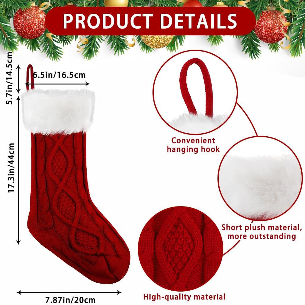 6Pcs Christmas Stocking,18"Large Cable Knitted Stocking with Tags