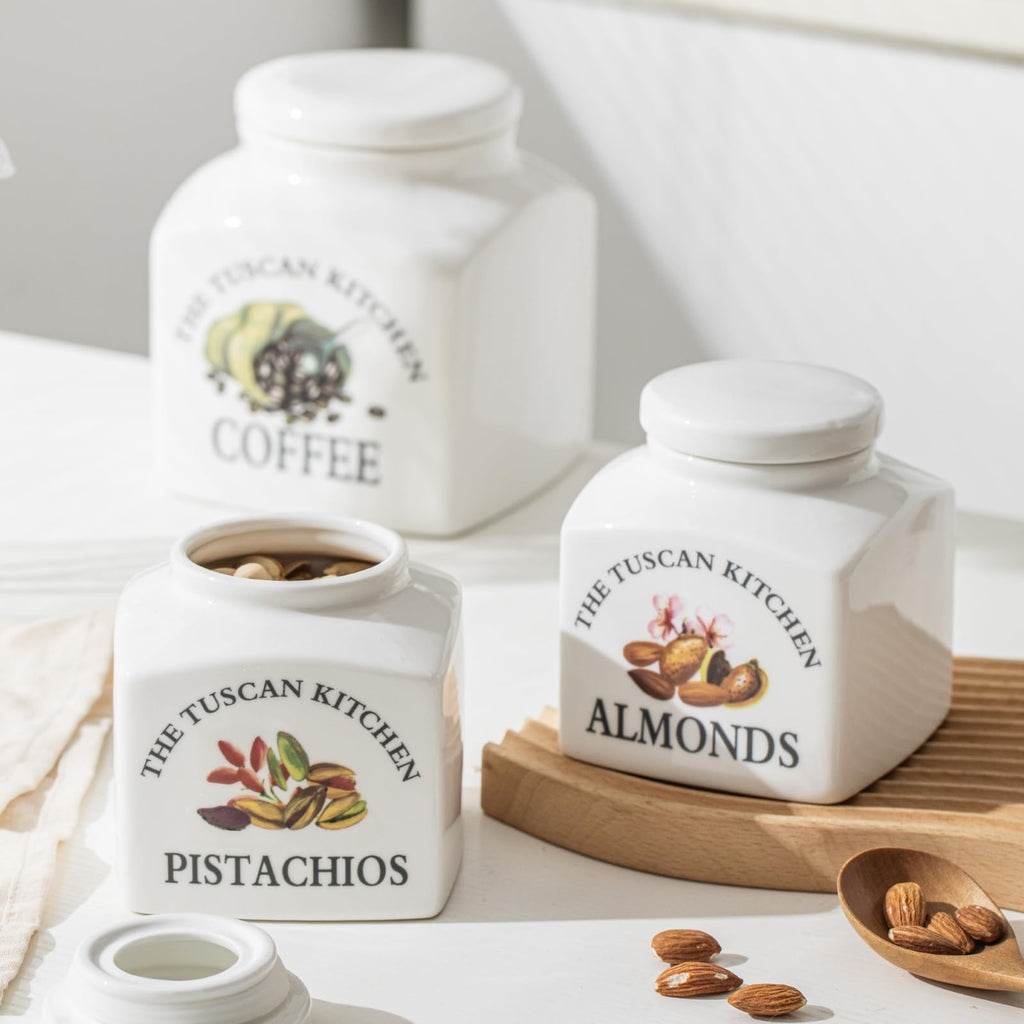 Canisters Ceramic Containers, Food Storage Jar with Airtight Lids, 17 oz Containers Jar for Pistachios and Almonds