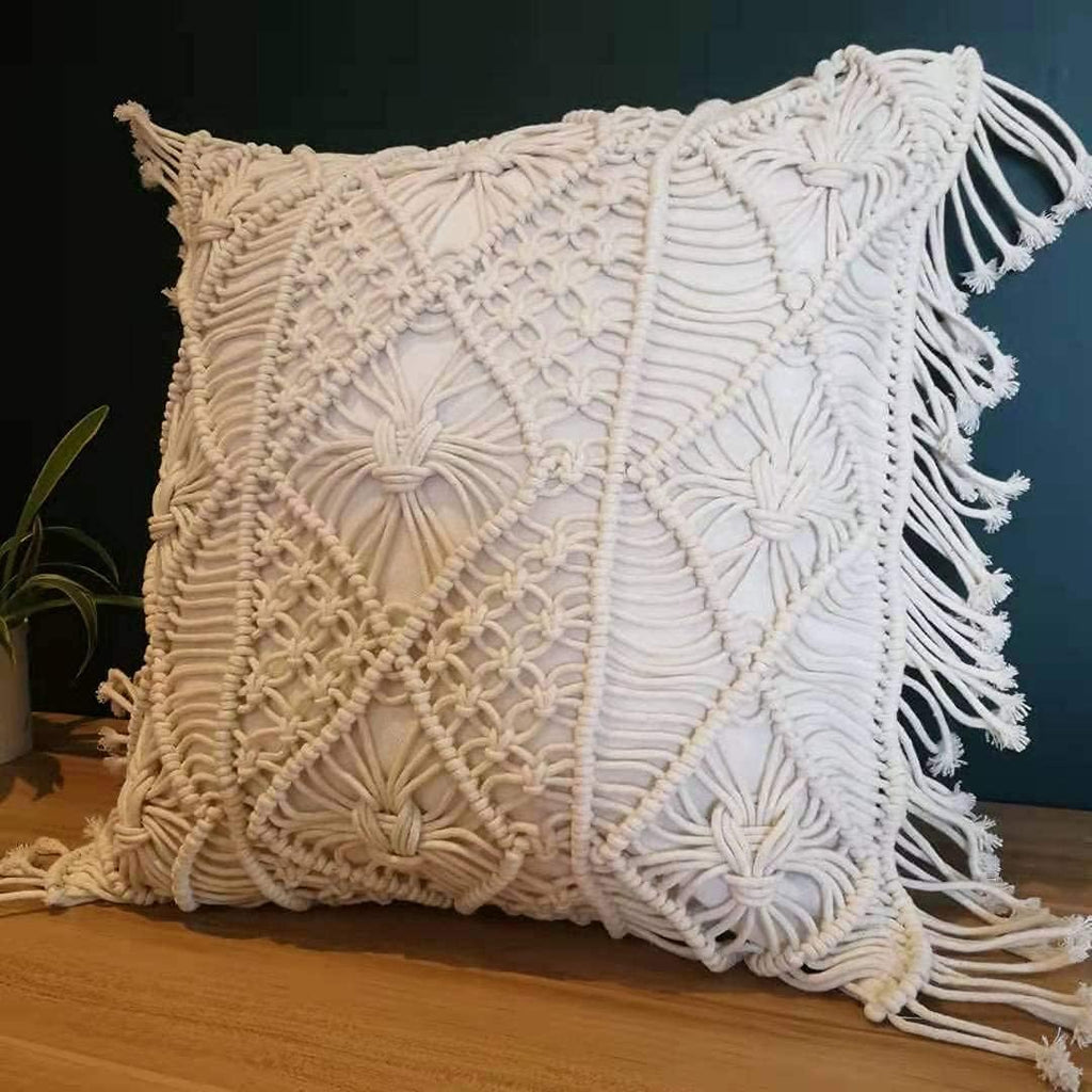 Macramé Pillow Cover- Set of 2 Boho Cushion Cover 100% Cotton Decorative Fringe Pillow Cover Boho Home Decor