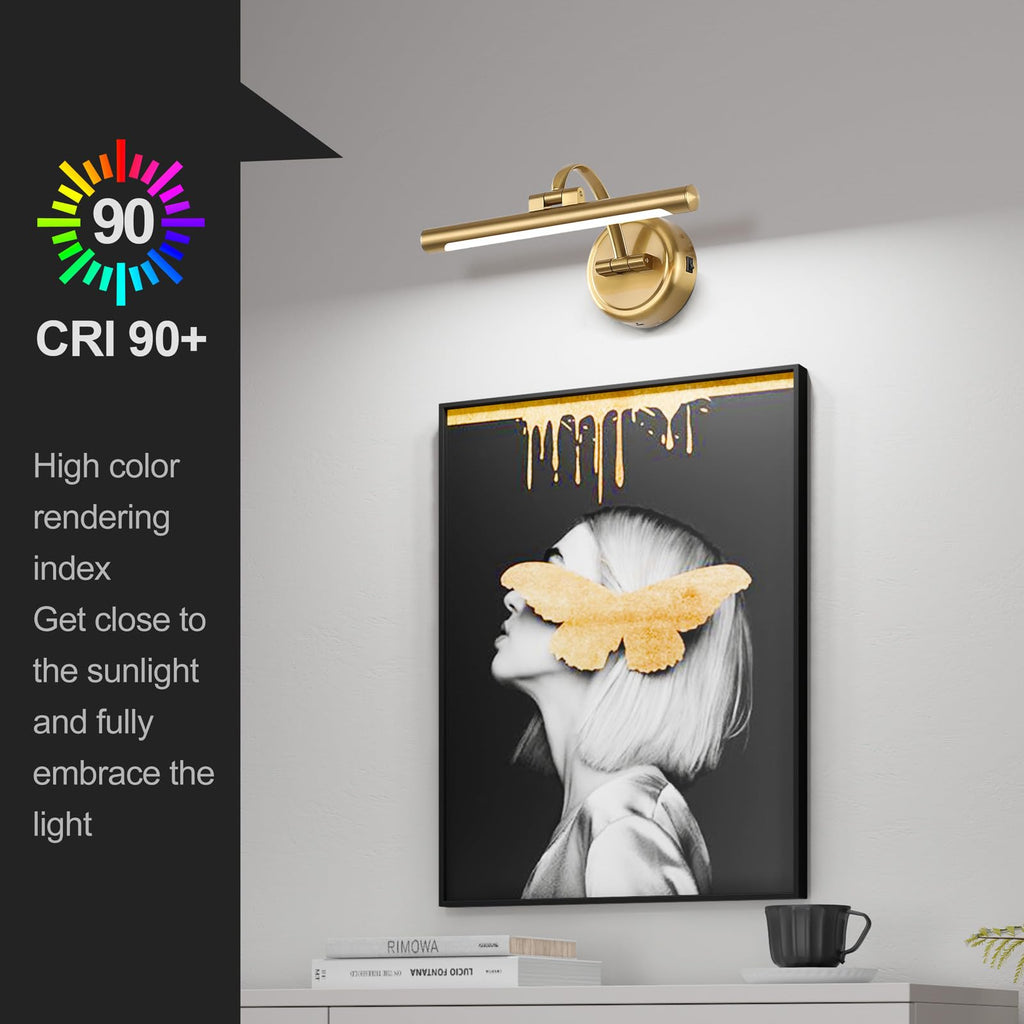 Rechargeable Picture Light for Wall, Dimmable Art Lights for Painting, Battery Operated Wall Sconce with Remote, 3