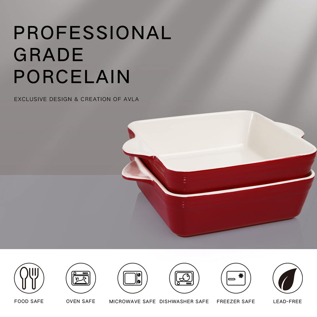 2 Pack Porcelain Baking Dish, Square 8.7 Inch Brownie Dish Lasagna Pan Roasted Meat Bakeware Set, 75 OZ Casserole