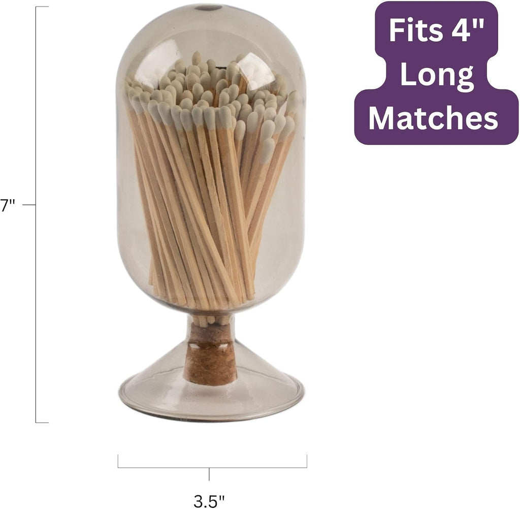 Premium Smoke Glass Cloche - Decorative Jar with Striker. Holder for Long Matches for Candles, Fireplace, Bathroom