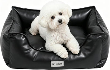 Faux Leather Dog Bed, Waterproof Cat Sofa Bed with Non-Slip Bottom