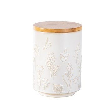 Embossed Ceramic Canister with Airtight Lid, 23oz Decorative Storage Jar for Coffee, Tea, Sugar, Flour & Cookies