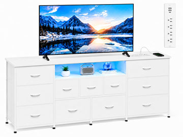 LED Long Dresser TV Stand for 85 Inch TV, S/M/L 11 Drawers, White