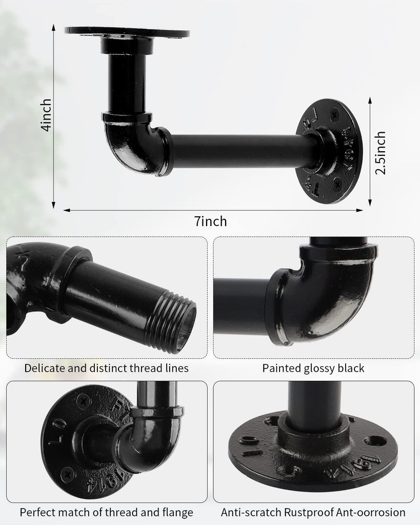 6Pcs 7"×4" L Pipe Shelf Bracket, Heavy Duty Wall Mount, DIY Shelving