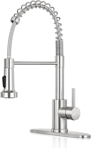Kitchen Faucet with Pull Down Sprayer,Commercial Single Handle Stainless Steel Kitchen Faucets with Deck Plate (Brush