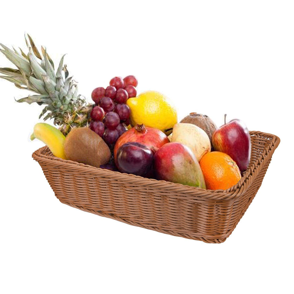 3 Pack Imitation Rattan Woven Bread Baskets, 11.8 x 7.8 Inch Plastic Wicker Fruit Baskets for Food Serving