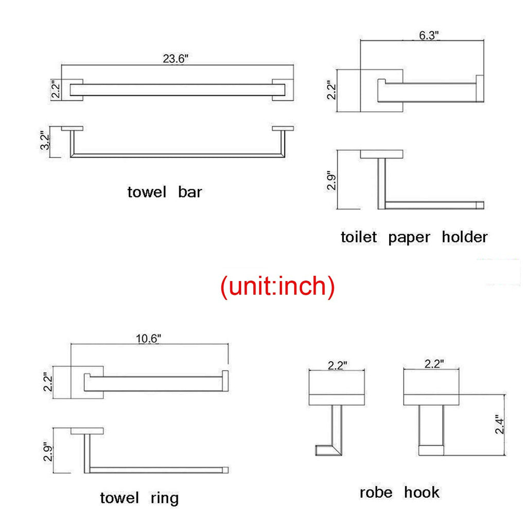 Matte Black 5-Piece Bathroom Hardware Set Wall Mount