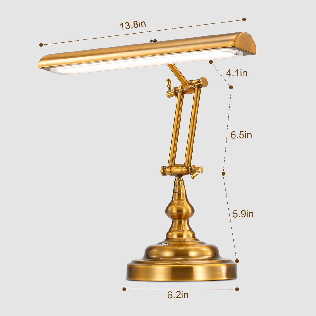 Vintage Gold Piano Lamp with 3-Way Touch Control, Stepless Dimmable