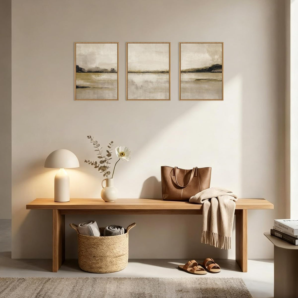 Neutral Abstrcat Landscape Framed Canvas Wall Art Set-16"x24"x3 - Set of 16
