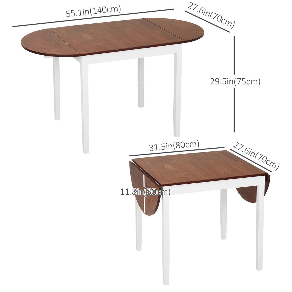 55" Solid Wood Folding Dining Table for 4-6 People, Brown
