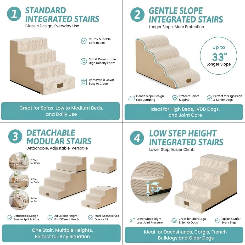 Dog Stairs for Small Dogs, 4 Step Pet Stairs for Beds & Couches
