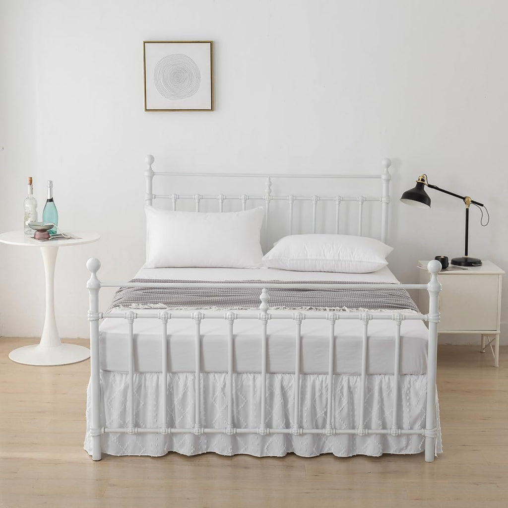 Bed Skirt Full Size Ruffled Bed Skirt with Split Corners, White