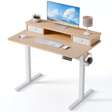 40" x 24" Electric Standing Desk with Dual Drawers, Light Walnut