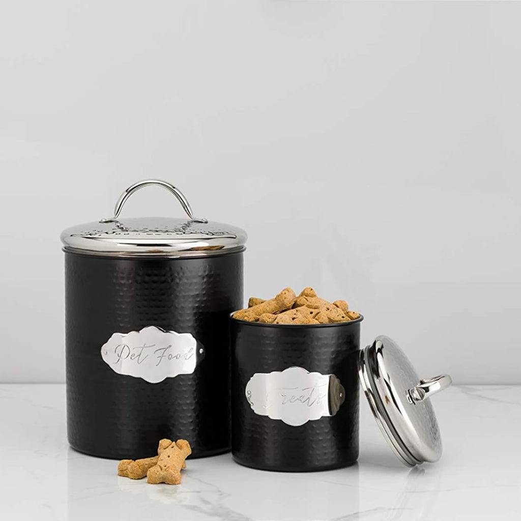 Pet Cavalier Metal Canister Treats Jar, 40 Fluid Ounces, Black and Silver