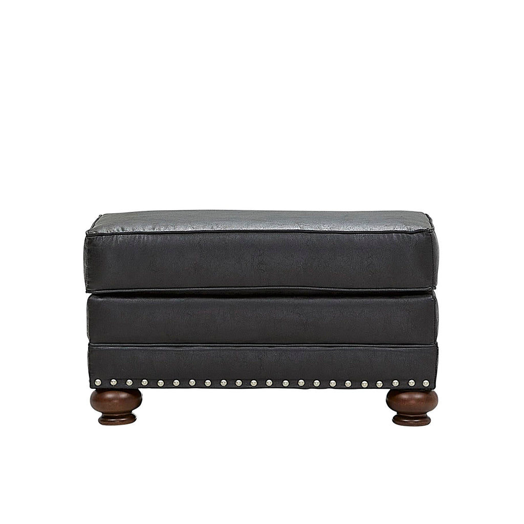 Leinster Faux Leather Upholstered Nailhead Cocktail Ottoman, Black