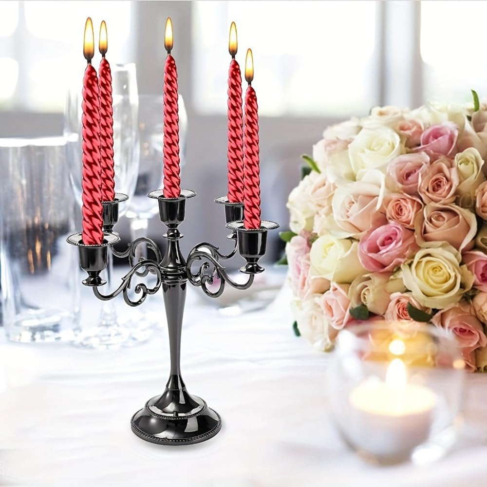 5-Arm Candelabra Centerpiece - 10.6" Tall Metal Taper Candle Holder for 1/2-1 inch Taper Candles, Vintage Decorative