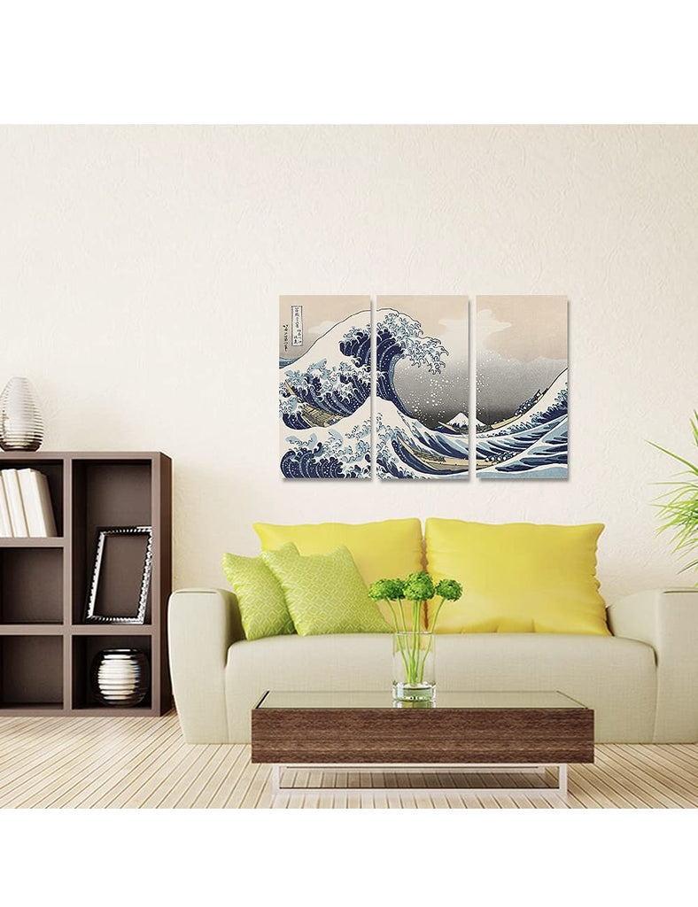 The Great Wave off Kanagawa, Hokusai 3 Piece Canvas, 36x24''