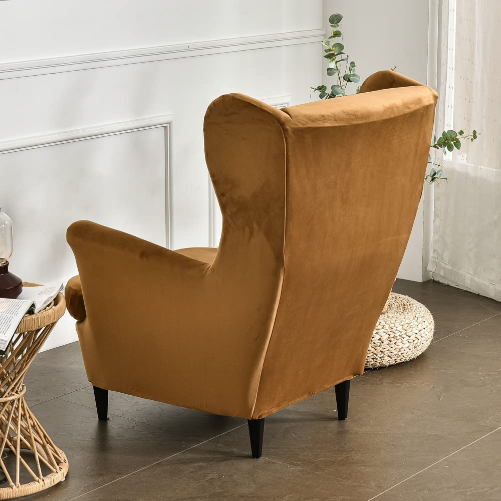 Wingback Chair Slipcover 2-Piece Velvet Stretch Wing Chair Slipcovers with Cushion Cover Removable Washable Armchair