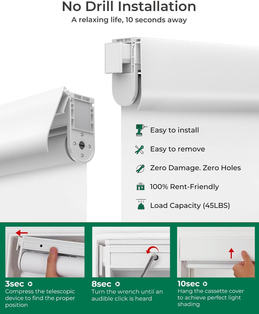 Motorized Blinds No Drill Automatic Roller Shades with Remote | Rental-Friendly & Easy Install Smart Electric
