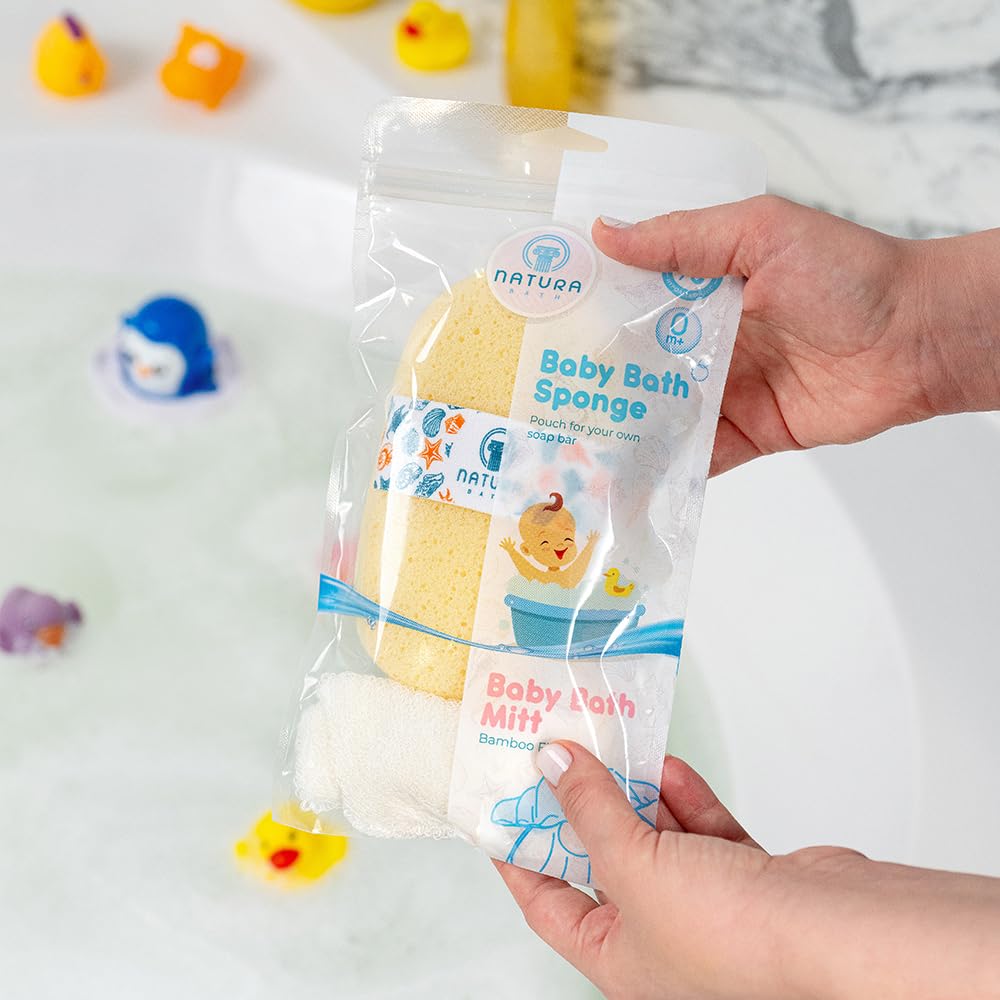 Hypoallergenic Natural Baby Sponge & Wash Cloth Set for Bath - Ultra-Soft, Gentle, Safe for Newborns, Infants &
